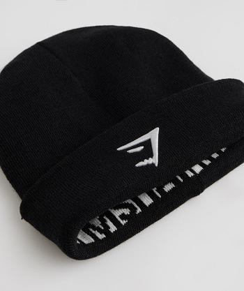 Czapki Akcesoria Gymshark Reversable Jacquard Beanie Czarne Białe | PL 4222BEX